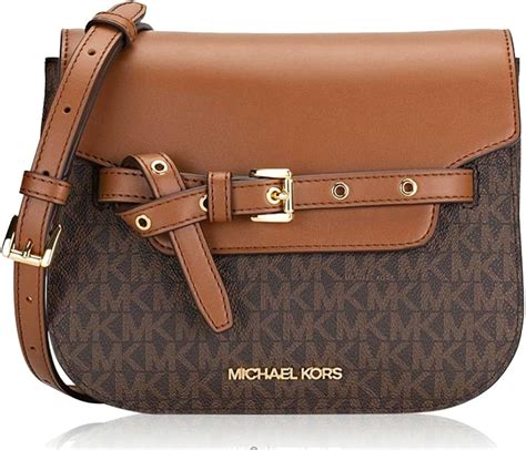 michael kors brown mk signature small crossbody bag|Michael Kors brown leather backpack.